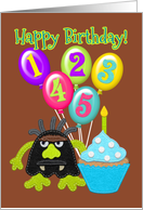 Happy Birthday 5 Years Old, Boy Monster and Cupcake, Felt Look card