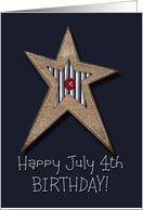 Happy July 4th Birthday! Prim Style Star with Stitching Faux Burlap card