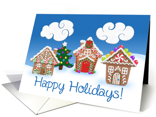 Gingerbread Houses Village Whimsical Felt Style Happy Holidays card