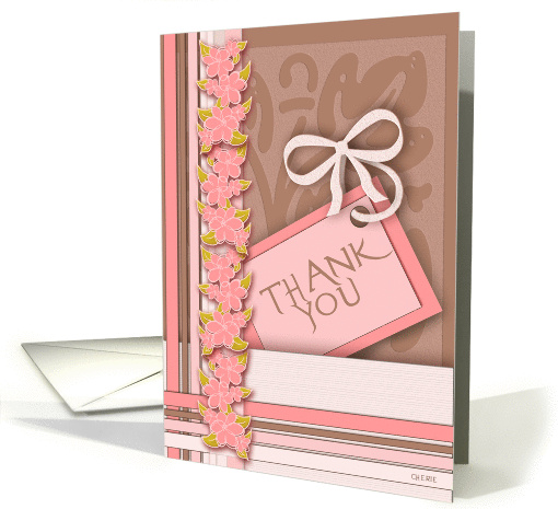 Thank You Greeting Card, Pink Floral Border, Pocket card (358101)