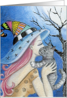 Halloween Witch And Cat card
