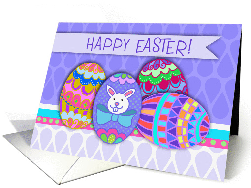 Happy Easter! Pysanky Decorated Eggs, Easter Bunny With... (550161)