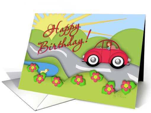 Happy Birthday Whimsical Red Car card (606558)