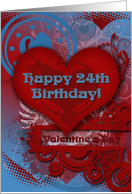 Valentine Birthday Happy 24th Trendy Hearts card