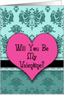 Will You Be My Valentine? Damask card