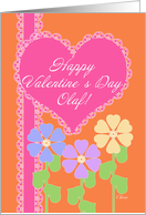 Happy Valentine’s Day Olaf! Name Specific, Pink Heart, Flowers card