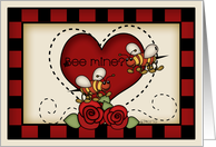 Bee Mine? Valentine’s Day Primitive Prim Bees and Roses card