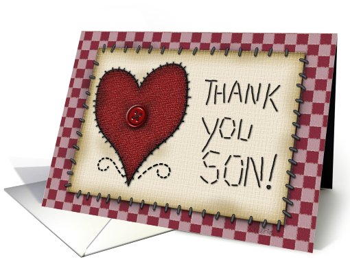 Thank You Son! Prim Heart Applique, Button and Stitching card (771178)