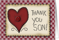 Thank You Son! Prim Heart Applique, Button and Stitching card