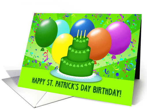 Happy St. Patrick's Day Birthday Balloons Green Cake card (779464)