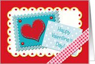 Happy Valentine’s Day! Vintage Doily, Fabric Patches, Retro Look card