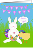 Happy Easter To Poppi, Bunting, Bunny, Chick, Decorated Eggs card