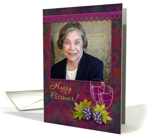 Happy Passover, Wine Goblets, Grapes, Photo card (904945)