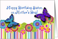 Happy Birthday Sister on Mother’s Day, Floral Art, Paisley Butterfly card
