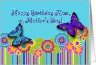 Happy Birthday Mom on Mother’s Day, Floral Art, Paisley Butterfly card