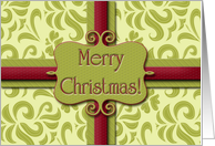 Merry Christmas! Present, Package, Flourishes, Olive Green and Red card
