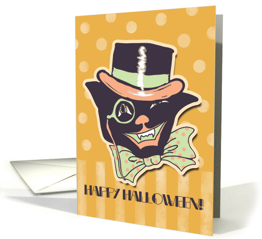 Happy Halloween Vintage Cat with Top Hat card (949085)