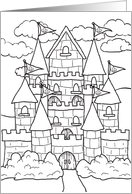 Castle Coloring Book, Digi Stamp, Line Drawing, Coloring Craft card