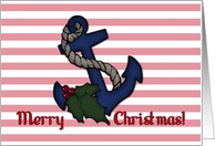 Merry Christmas Holly Anchor Red White Blue Stripes card
