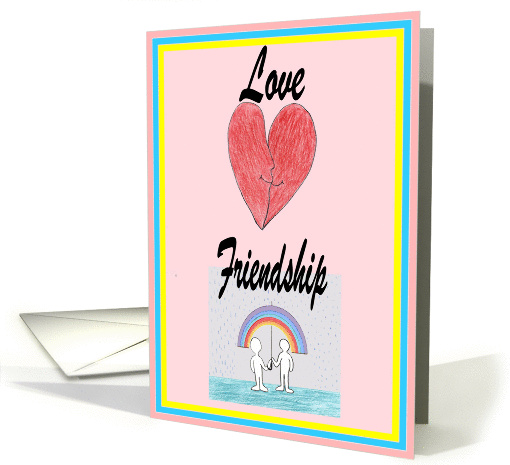 Love & Friendship couple under rainbow umbrella card (620395)