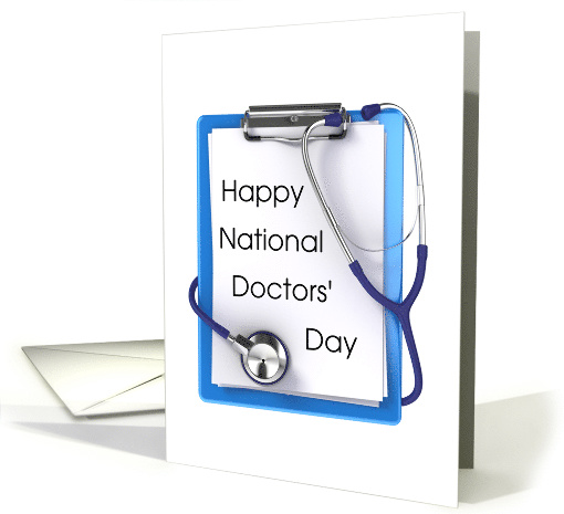 Happy National Doctors' Day Card with Stethoscope and Clipboard card