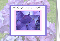Maid of honor thank you card -- Hydrangea Blossoms card
