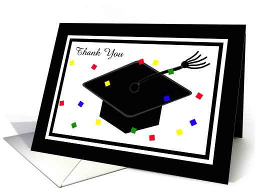 Graduation Thank You Card -- Graduation Cap and Confetti... (407327)