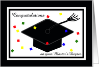 Master’s Degree Graduation Card -- Graduation Cap and Confetti card