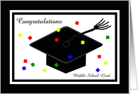 Middle School Graduation Card -- Graduation Cap and Confetti card