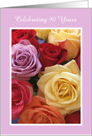 Celebrating 90 Years -- Colorful Roses 90th Birthday Invitation card