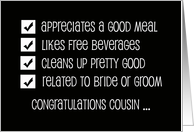 Funny Cousin Groomsman Card -- Qualified to be a Groomsman? card