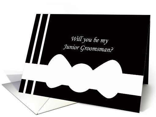 Will You Be My Junior Groomsman? Card -- White Bow Tie on Black card