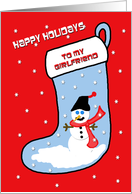 Girlfriend Christmas Snowman on Blue Stocking card