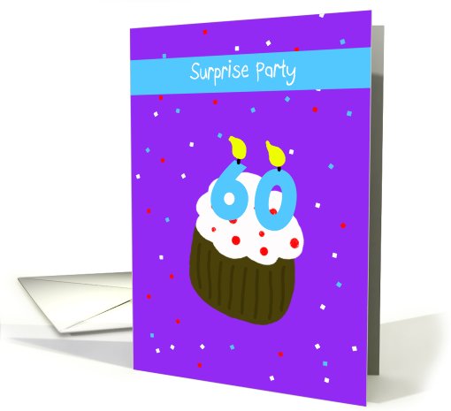 60th Surprise Birthday Party Invitation -- 60 Cupcake card (550359)