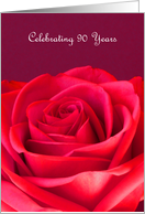 90th Birthday Party Invitation Card -- Celebrating 90 Years with a Red Rose card