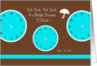 Around the Clock Bridal Shower Invitation -- Three Blue Clocks card