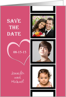 Photo Booth Save the Date Photo Cards -- Three Photos on Honeysuckle Pink card