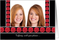 Will You Be My Bridesmaid Photo Card -- Red Roses on Black card