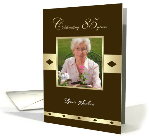 85th Birthday Party Photo Card Invitation -- 85 years in brown card