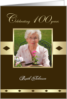 100th Birthday Party Photo Card Invitation -- 100 years in brown card