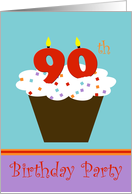 90th Birthday Party Invitation -- Cupcake with 90 Candles card