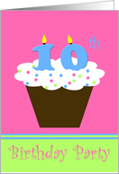 10th Birthday Party Invitation -- Cupcake with 10 Candles card