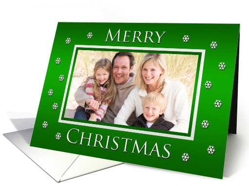 Personalized Christmas Photo Cards -- Merry Christmas in Green card