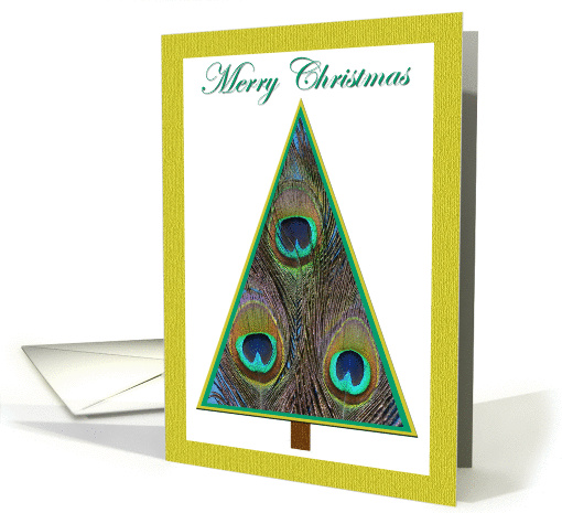 Elegant Christmas Tree Christmas Card with Peacock Feathers card