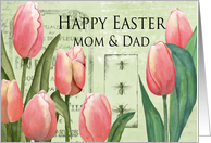 Pink Tulips on an Aged Background Wishes a Happy Easter to Mom and Dad card