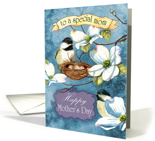 Chickadees nesting in a Dogwood Branch for Mom on Mother's Day card