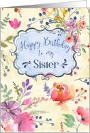 Happy Birthday to my Sister card with beautiful watercolor flowers. card