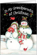 To Grandparents at Christmas with Snowmen Couple and Cardinals card