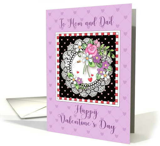 To Mom and Dad Happy Valentine's Day with Watercolor Flowers Lace card