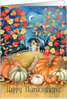 Thanksgiving General Pumpkins Fall Leaves Country Home Moon Stars card